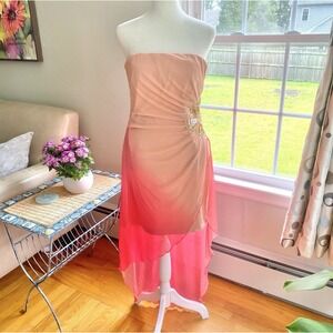Y2K Teeze Me Strapless Gradient Ombre Beaded Sequin Dress Pink Fairy‎ Whimsical